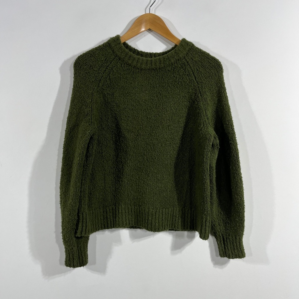 Banana Republic Fairy Grunge Olive Green Merino Wool Boucle Knit Sweater Small
